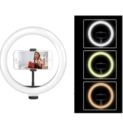 Aro de luz 26 cm Led 3 modos de color con trípode 210 cm