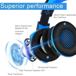 Auriculares Gaming con LED y control de volumen para consola PS4, XBOX y PC Azul