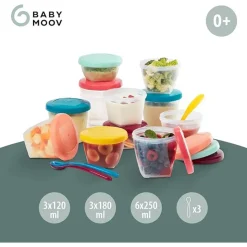 Babymoov - 12 Recipientes Babybols (3 x 120ml / 3 x 180ml / 6 x 250ml) + 3 Cucharas