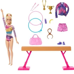 Barbie - Conjunto Muñeca Gimnasta con Barra y Accesorios ㅤ