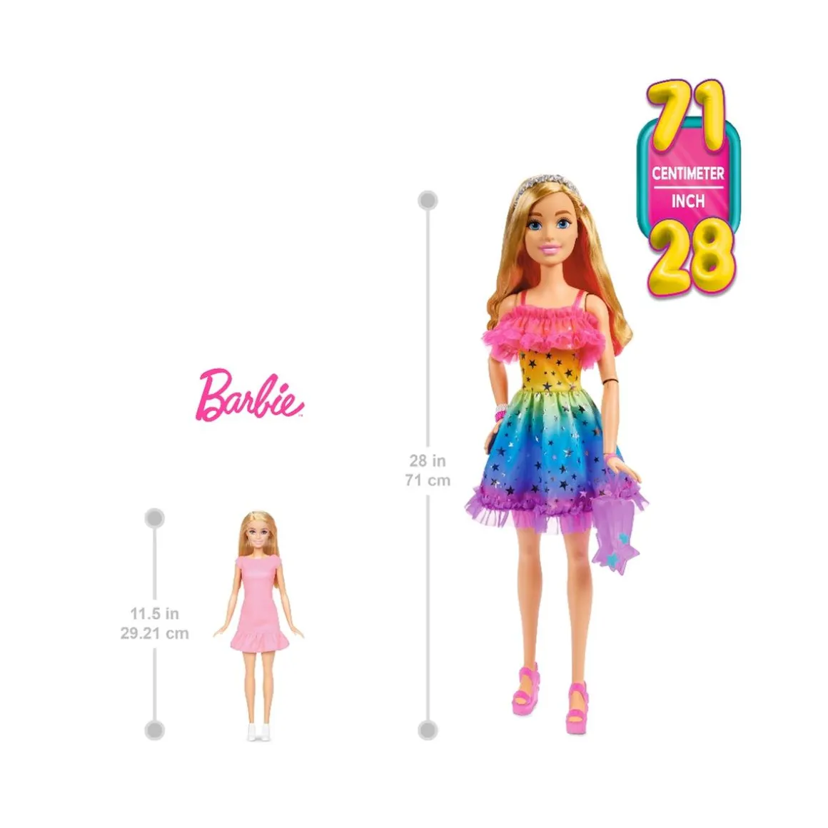 Barbie - Muñeca de 71 cm con vestido arcoíris
