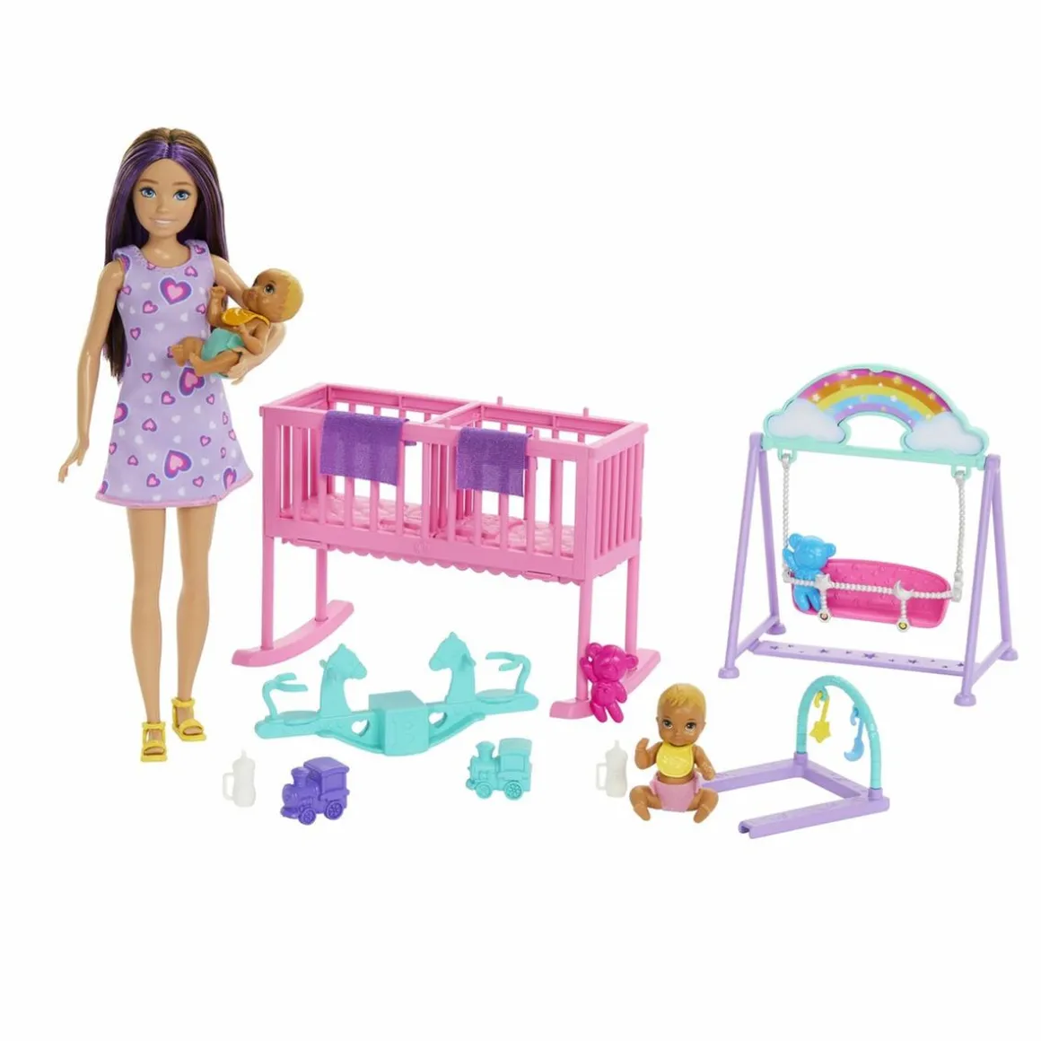 Barbie - Muñeca Skipper canguro con gemelos y accesorios