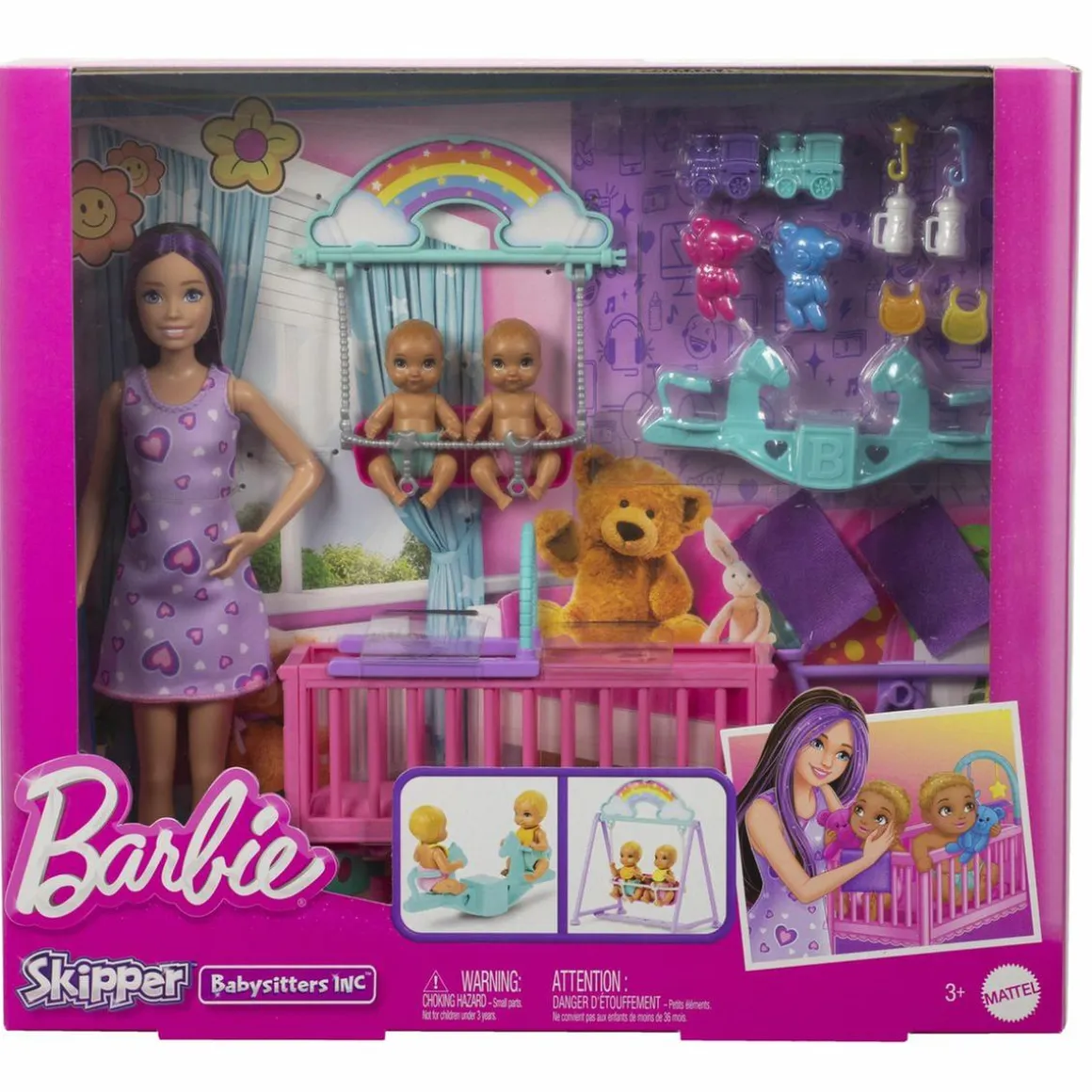 Barbie - Muñeca Skipper canguro con gemelos y accesorios
