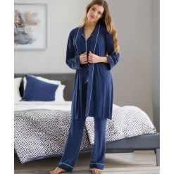 Bata Premamá Azul con Estampado de Puntos