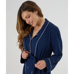 Bata Premamá Azul con Estampado de Puntos