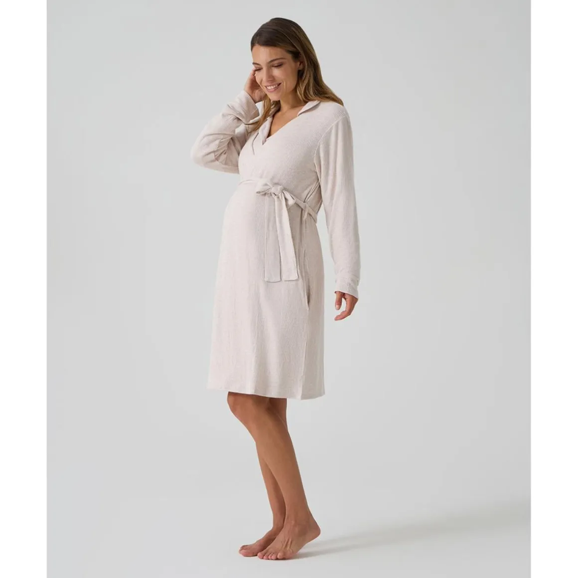 Bata premamá beige punto efecto tricot