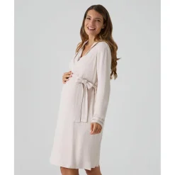 Bata premamá beige punto efecto tricot