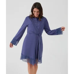 Batín premamá de lactancia azul con encaje