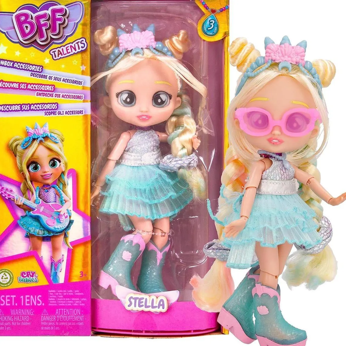 Bebés Llorones - Best Friends Forever Serie 3 Stella con pelo largo y 9 accesorios ㅤ