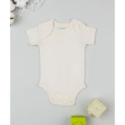 Body beige de manga corta para bebé con estampado floral