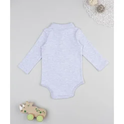 Body de manga larga para niña gris jaspe con cuello alto