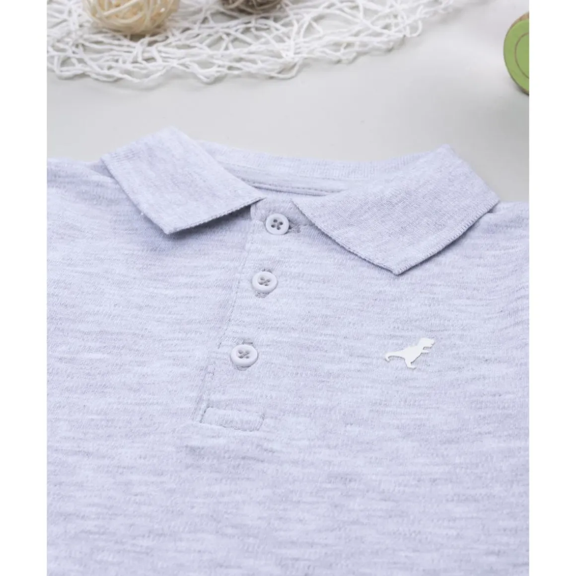 Body de manga larga para niña gris jaspe con cuello alto