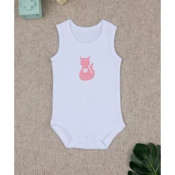 Body Infantil de Algodón Blanco con Estampado de Gatito