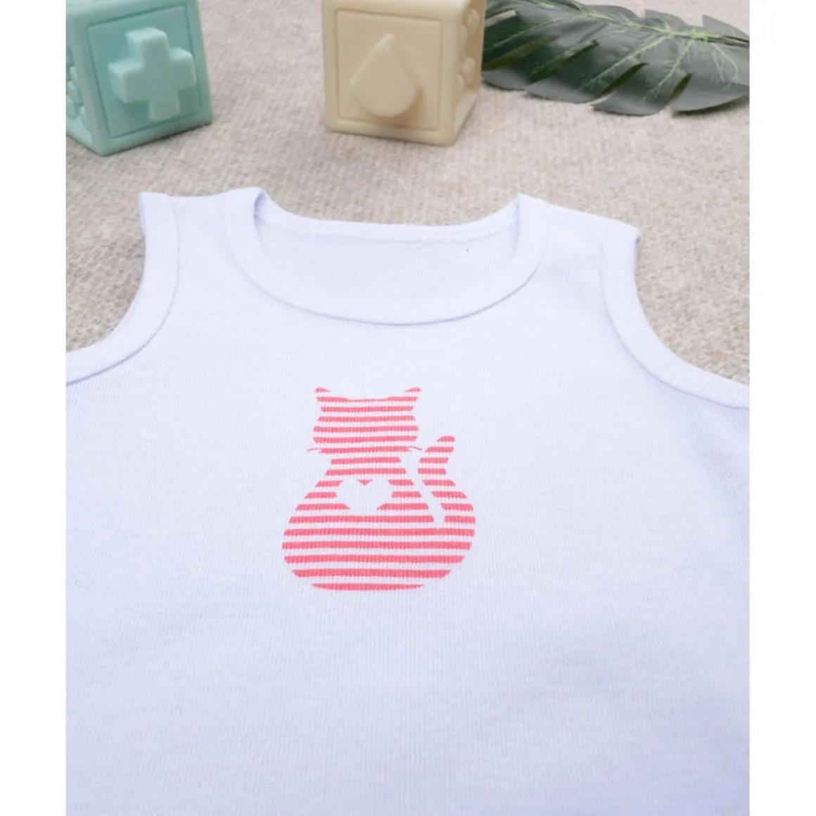 Body Infantil de Algodón Blanco con Estampado de Gatito