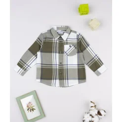 Camisa de niño de franela verde
