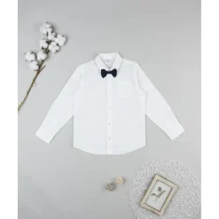 Camisa niño blanca con pajarita azul