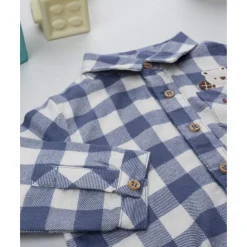 Camisa-body de franela para niño a cuadros blanco y azul
