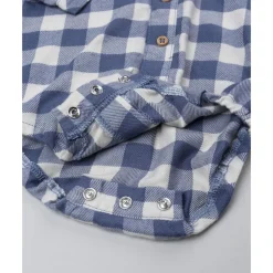 Camisa-body de franela para niño a cuadros blanco y azul