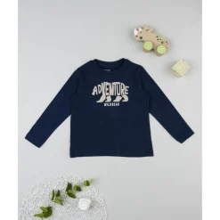 Camiseta azul de manga larga para niño con estampado de oso