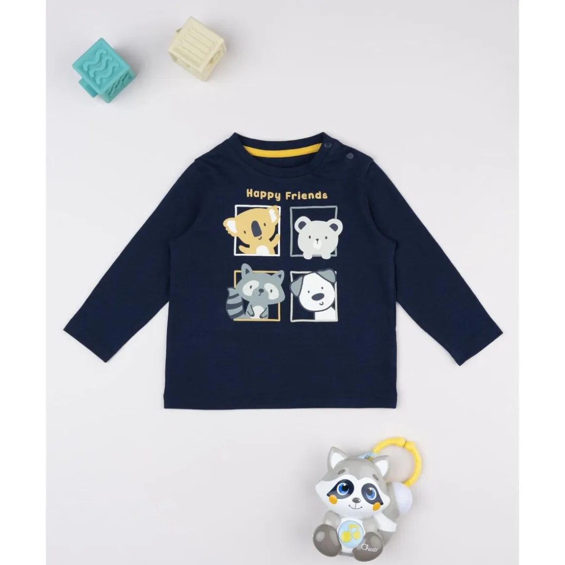 Camiseta azul “Happy friends” para niño