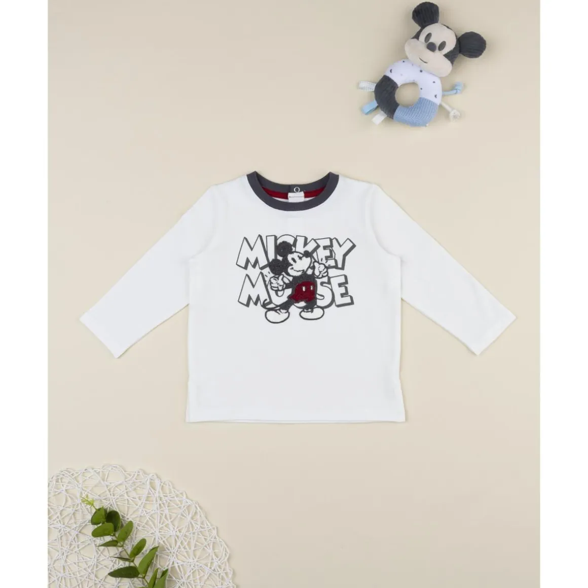 Camiseta blanca de manga larga para niño Mickey Mouse