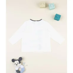 Camiseta blanca de manga larga para niño con Mickey Mouse