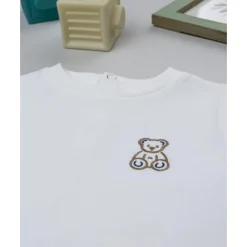 Camiseta básica infantil blanca con parche de osito