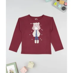 Camiseta burdeos de niña con osito