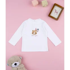 Camiseta cuello alto niña blanca con osito