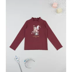 Camiseta cuello alto niña burdeos con hada