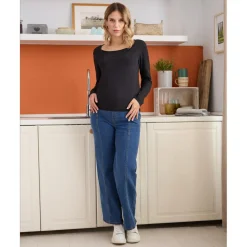 Camiseta de lactancia negra de jersey de algodón