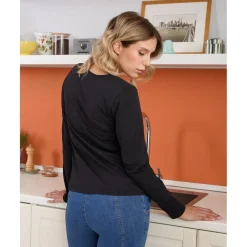 Camiseta de lactancia negra de jersey de algodón