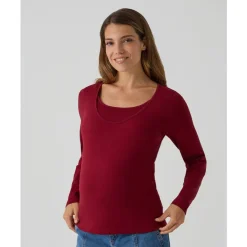 Camiseta de lactancia roja de manga larga en punto elástico