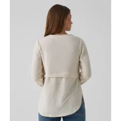 Camiseta de lactancia y premamá en tejido waffle color crema