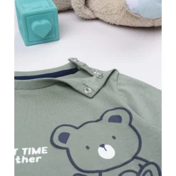 Camiseta de manga larga para niño verde con osito
