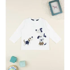 Camiseta de niño blanca con estampado de perritos