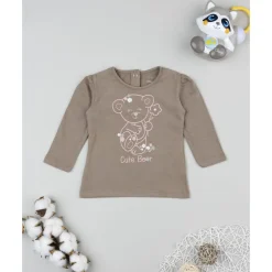 Camiseta marrón de manga larga para niña con estampado "Cute Bear"