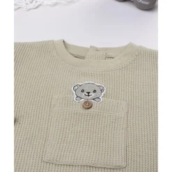 Camiseta waffle marrón de manga larga para niño