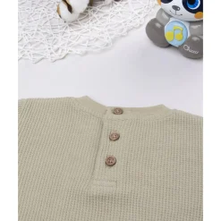 Camiseta waffle marrón de manga larga para niño