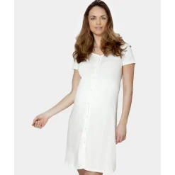 Camisón de parto de manga corta totalmente abierto blanco