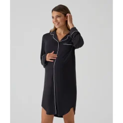 Camisón premamá negro con detalles blancos