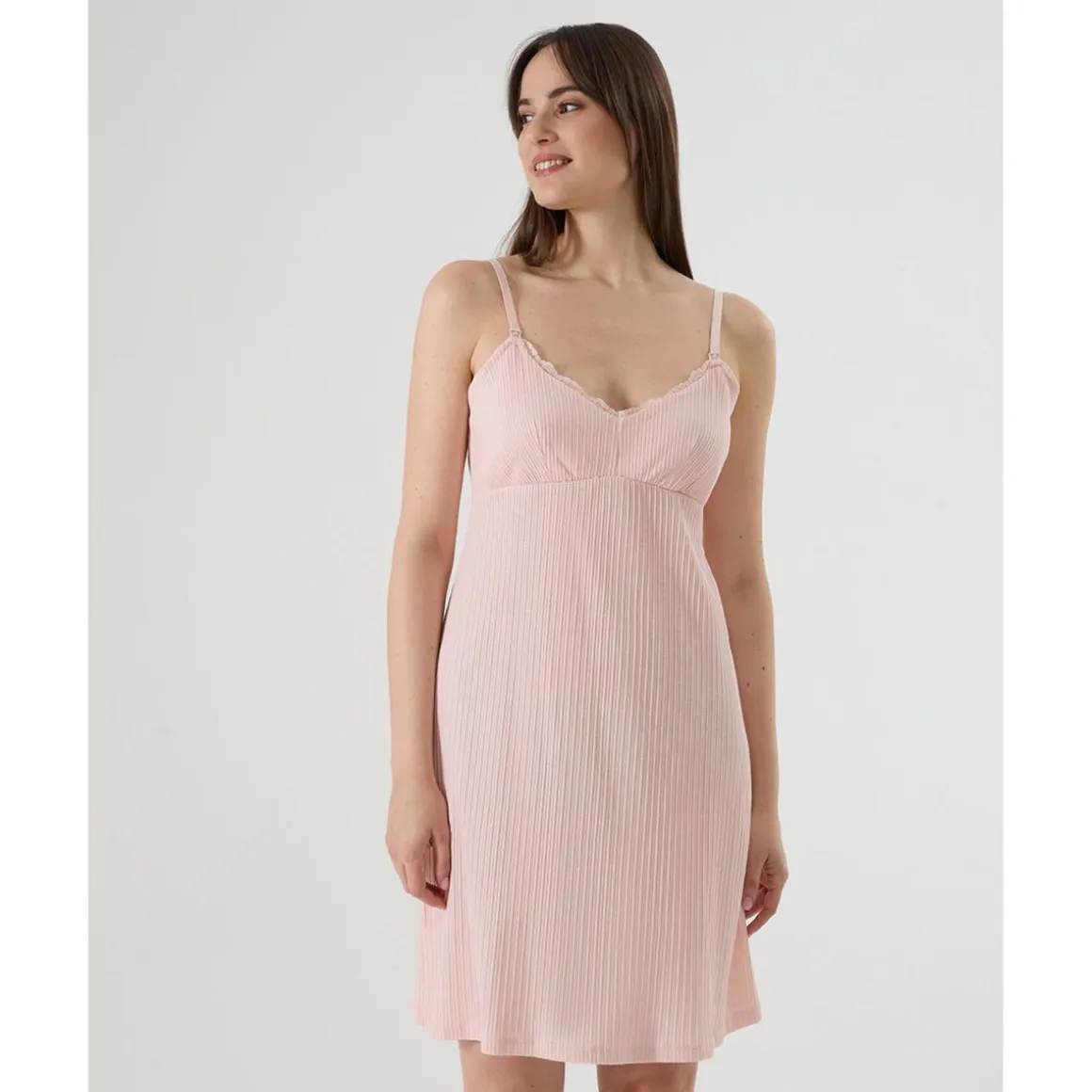 Camisón Premamá Rosa con Encaje para Lactancia