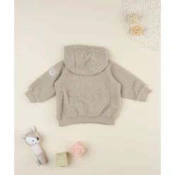 Cardigan bebé beige con capucha efecto peluche