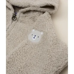 Cardigan bebé beige con capucha efecto peluche