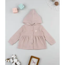 Cardigan con capucha niña rosa canalé