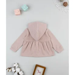 Cardigan con capucha niña rosa canalé