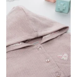 Cardigan con capucha niña rosa canalé