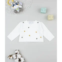 Cardigan tricot blanco para bebé niña con bordados florales