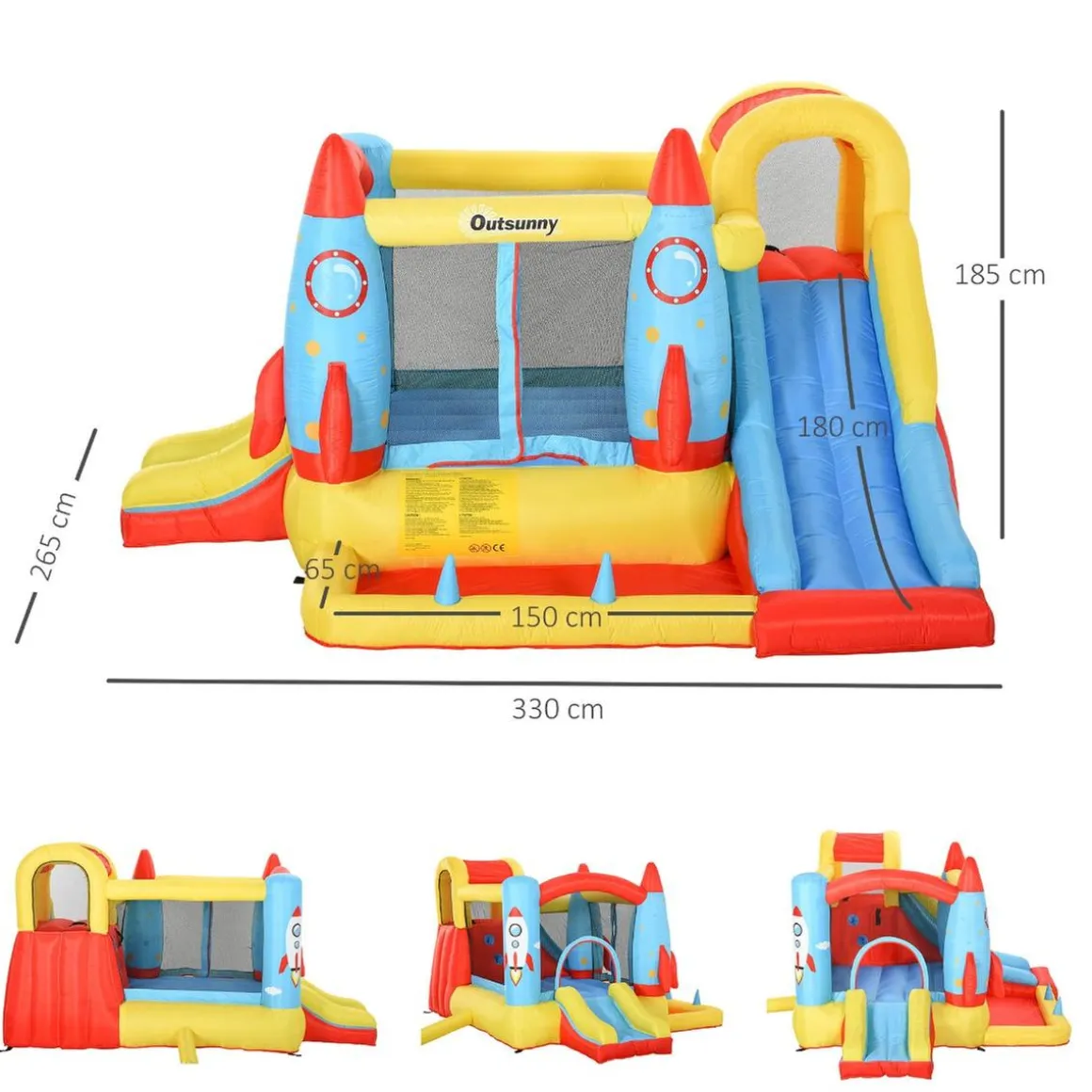 Castillo Hinchable Cohete con piscina, 2 toboganes, minimuro de escalada y cama de salto 330 cm Outsunny