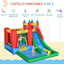 Castillo Hinchable con piscina, tobogán, muro de escalada y cama de salto 330 cm Outsunny